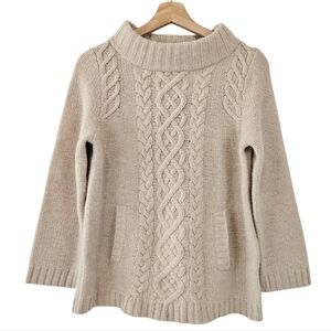 J Crew Cable Knit Round Neck Wool And Cashmere Sweater